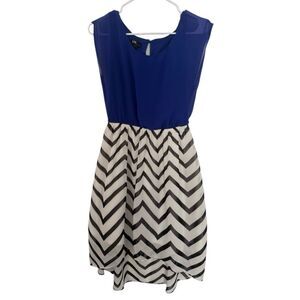 I.N. San Francisco Blue and Black Chevron Midi Dress